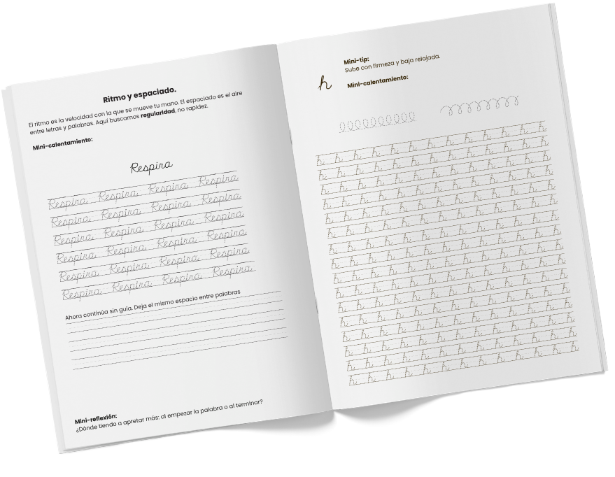 Interior del cuaderno: ritmo y espaciado